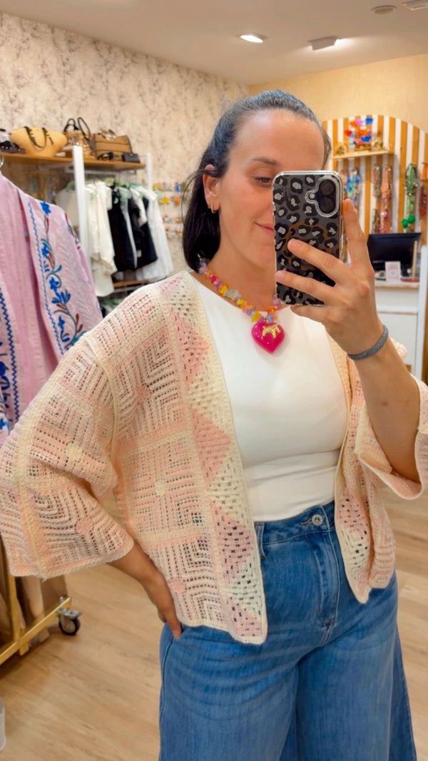 CHAQUETA CROCHE PINK