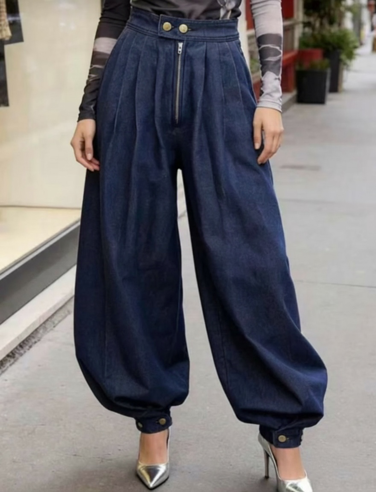 PANTALON GLOBO DENIM FINO